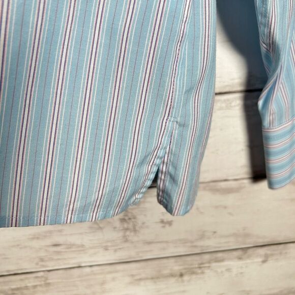 Lands’ End Blue Pinstripe Popover Cotton Elastane Blouse 10 - Picture 6 of 8